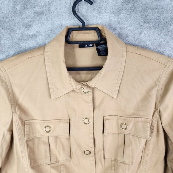 Womens Brown A.N.A Utility Jacket Button Down Long Sleeve Front Pockets Size XL - Picture 4 of 13